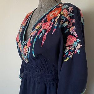 JOHNNY WAS XL EMBROIDERED CALF-LENGTH DRESS